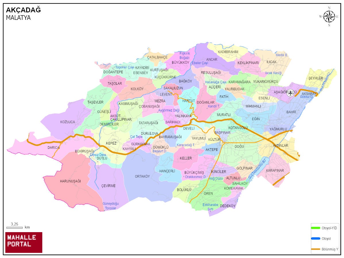 AKÇADAĞ Mahalle Köy Haritası | İlçe Mahalleleri ve Köy Sınırları