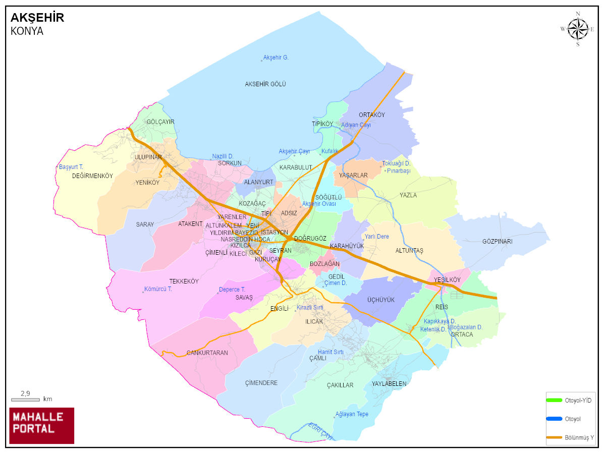 AKŞEHİR Mahalle Köy Haritası | İlçe Mahalleleri ve Köy Sınırları