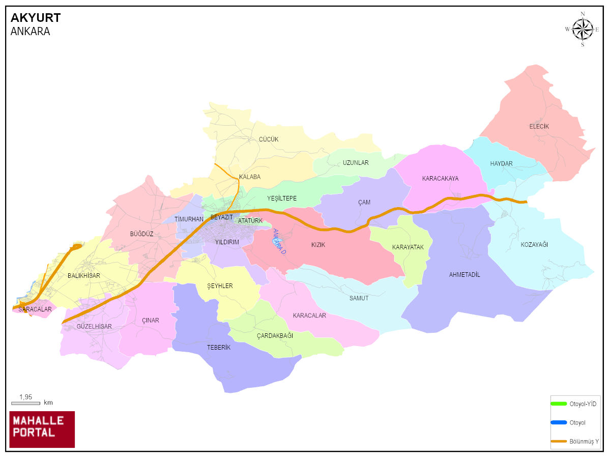 AKYURT Mahalle Köy Haritası | İlçe Mahalleleri ve Köy Sınırları