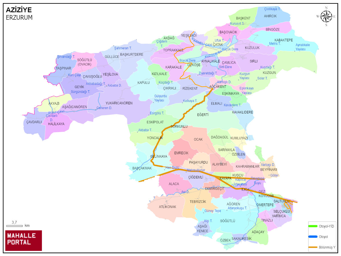 AZİZİYE Mahalle Köy Haritası | İlçe Mahalleleri ve Köy Sınırları