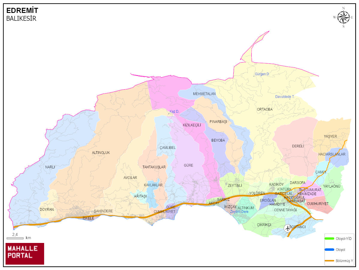 EDREMİT Mahalle Köy Haritası | İlçe Mahalleleri ve Köy Sınırları