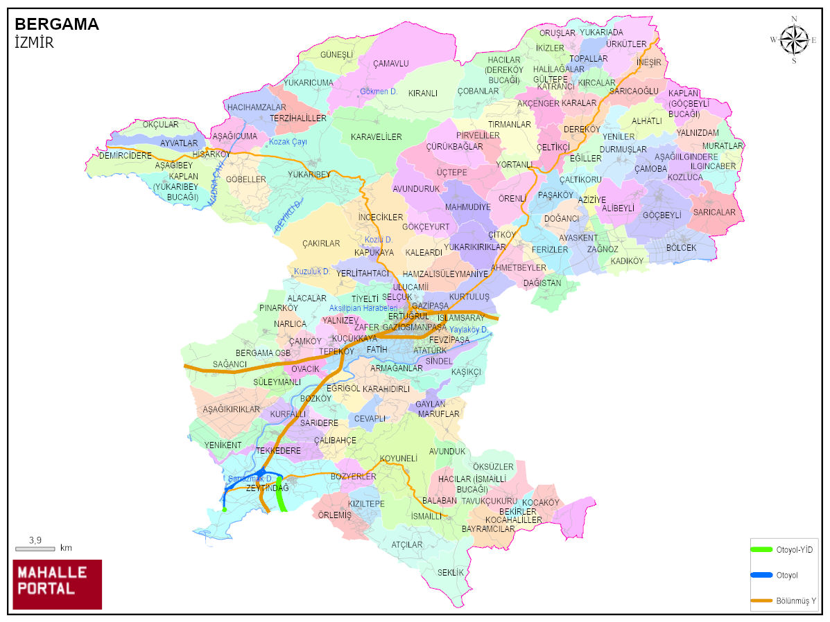BERGAMA Mahalle Köy Haritası | İlçe Mahalleleri ve Köy Sınırları