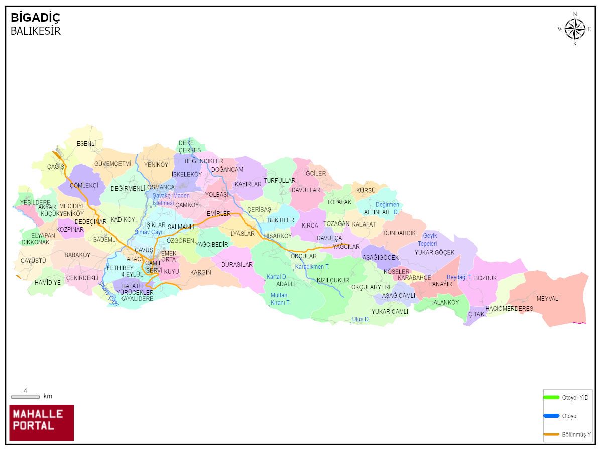 BİGADİÇ Mahalle Köy Haritası | İlçe Mahalleleri ve Köy Sınırları