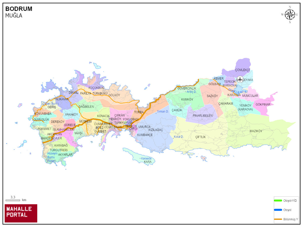 BODRUM Mahalle Köy Haritası | İlçe Mahalleleri ve Köy Sınırları