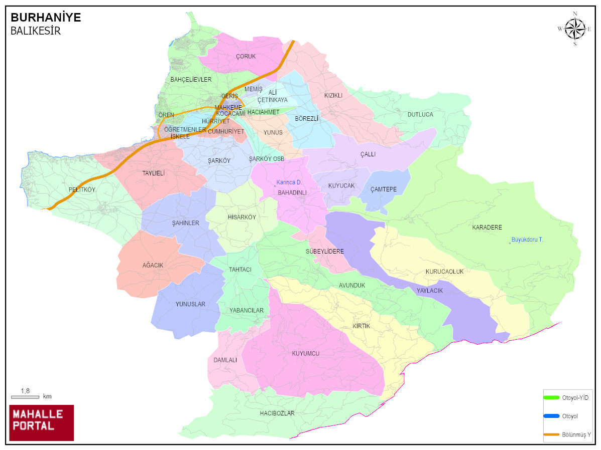 BURHANİYE Mahalle Köy Haritası | İlçe Mahalleleri ve Köy Sınırları