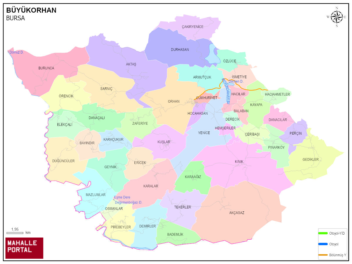 BÜYÜKORHAN Mahalle Köy Haritası | İlçe Mahalleleri ve Köy Sınırları