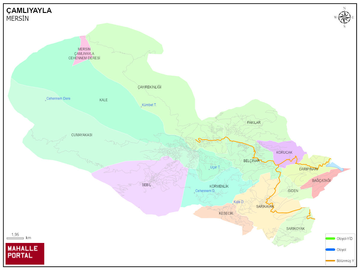 ÇAMLIYAYLA Mahalle Köy Haritası | İlçedeki Tüm Mahalle ve Köyler