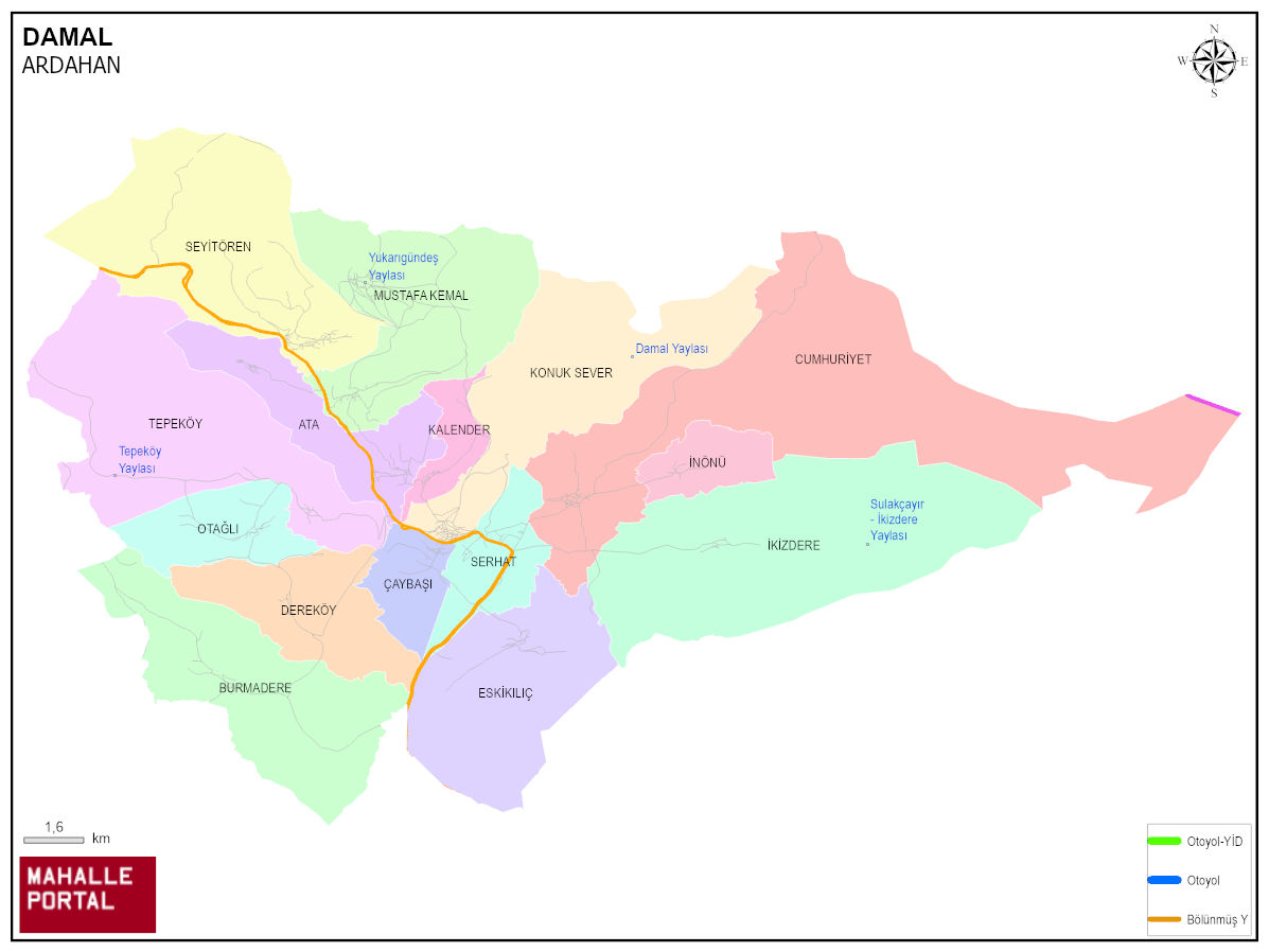 DAMAL Mahalle Köy Haritası | İlçe Mahalleleri ve Köy Sınırları