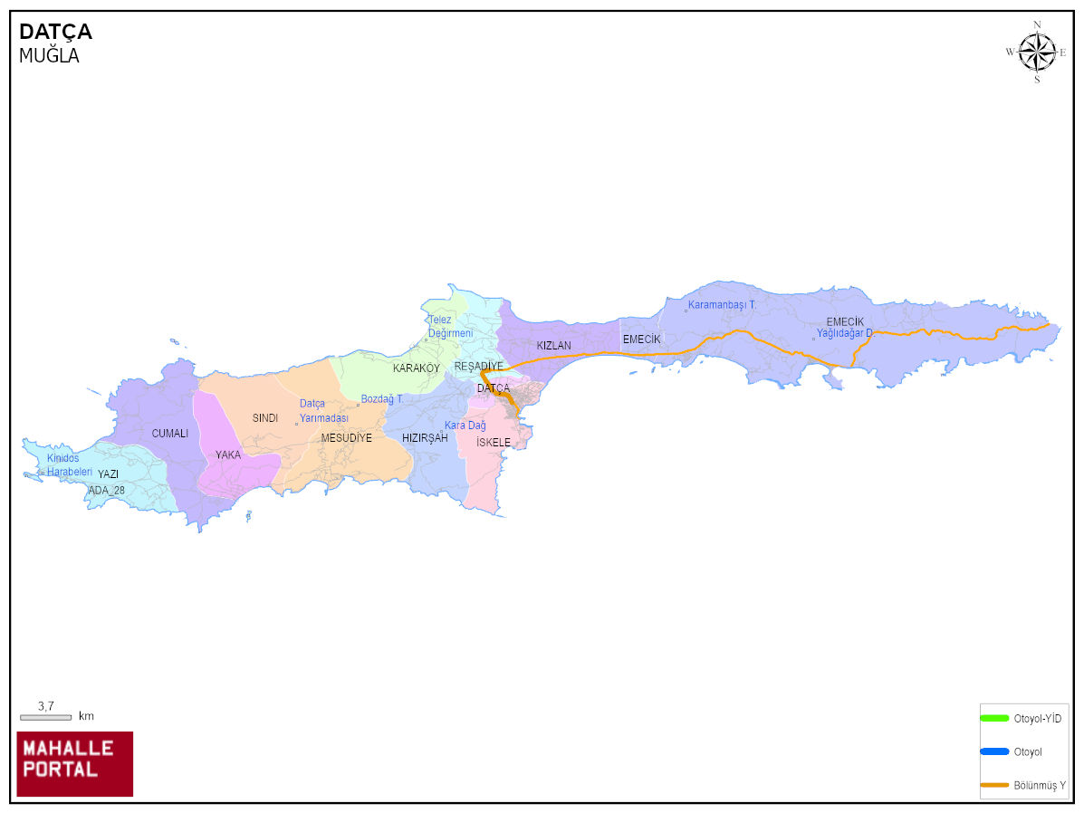 DATÇA Mahalle Köy Haritası | İlçe Mahalleleri ve Köy Sınırları