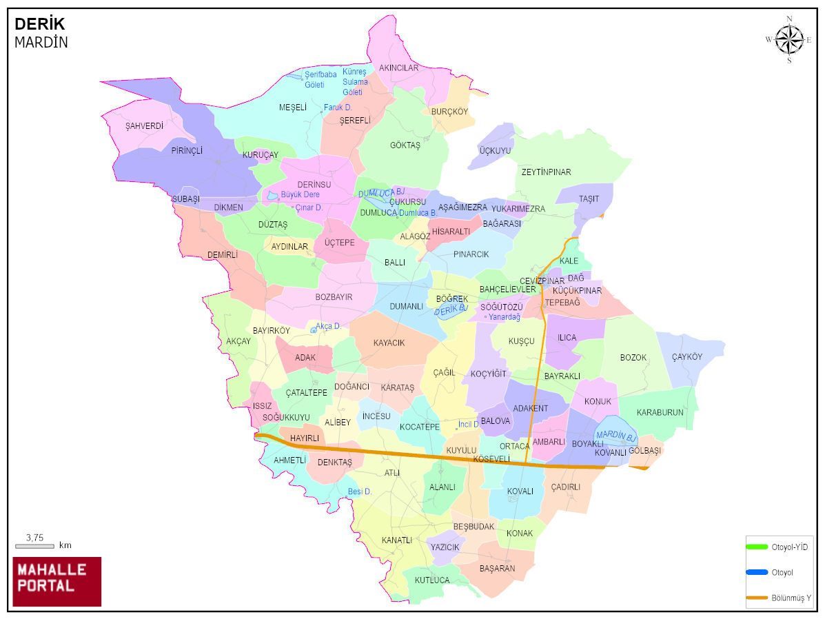 DERİK Mahalle Köy Haritası | İlçe Mahalleleri ve Köy Sınırları