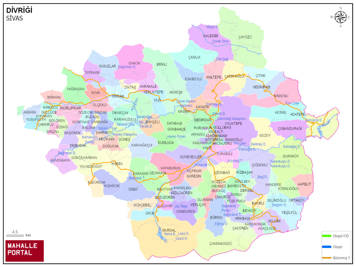 DİVRİĞİ Mahalle Köy Haritası | İlçe Mahalleleri ve Köy Sınırları