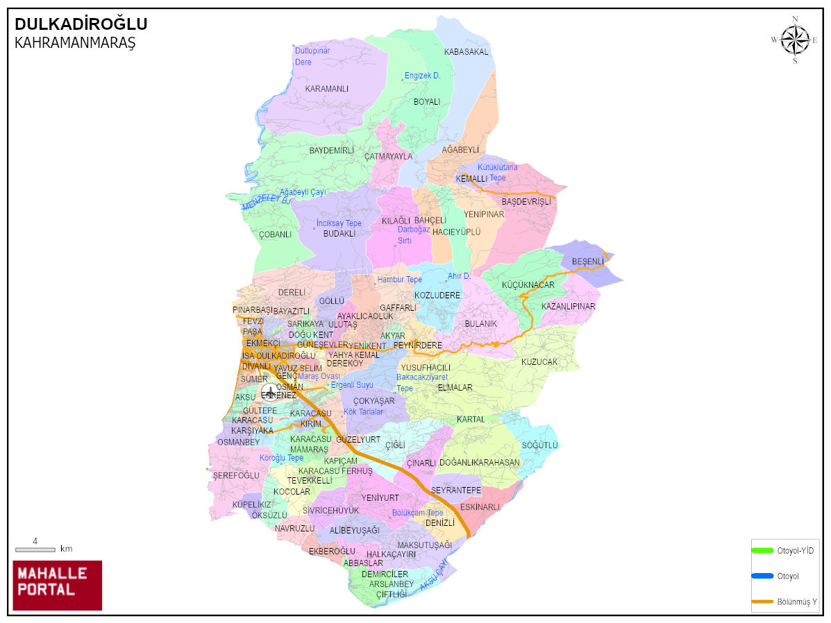 DULKADİROĞLU Mahalle Köy Haritası | İlçe Mahalleleri ve Köy Sınırları