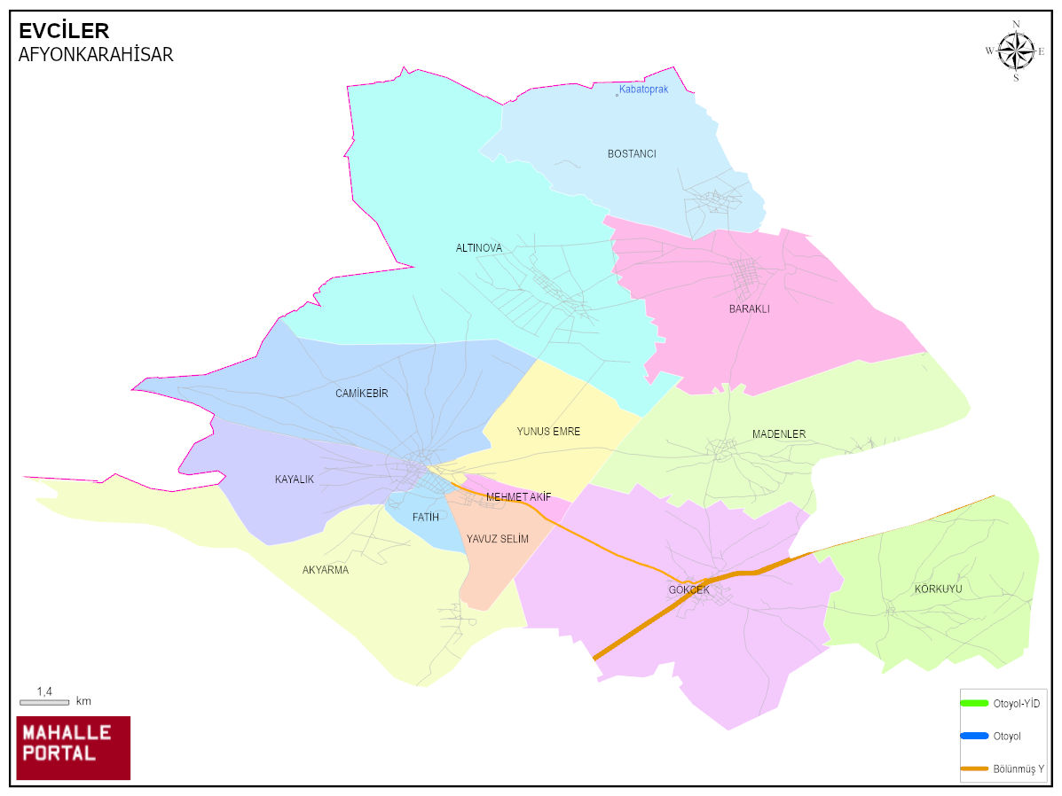 EVCİLER Mahalle Köy Haritası | İlçe Mahalleleri ve Köy Sınırları