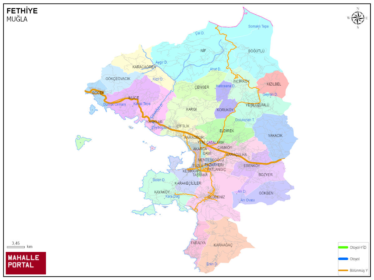 FETHİYE Mahalle Köy Haritası | İlçe Mahalleleri ve Köy Sınırları