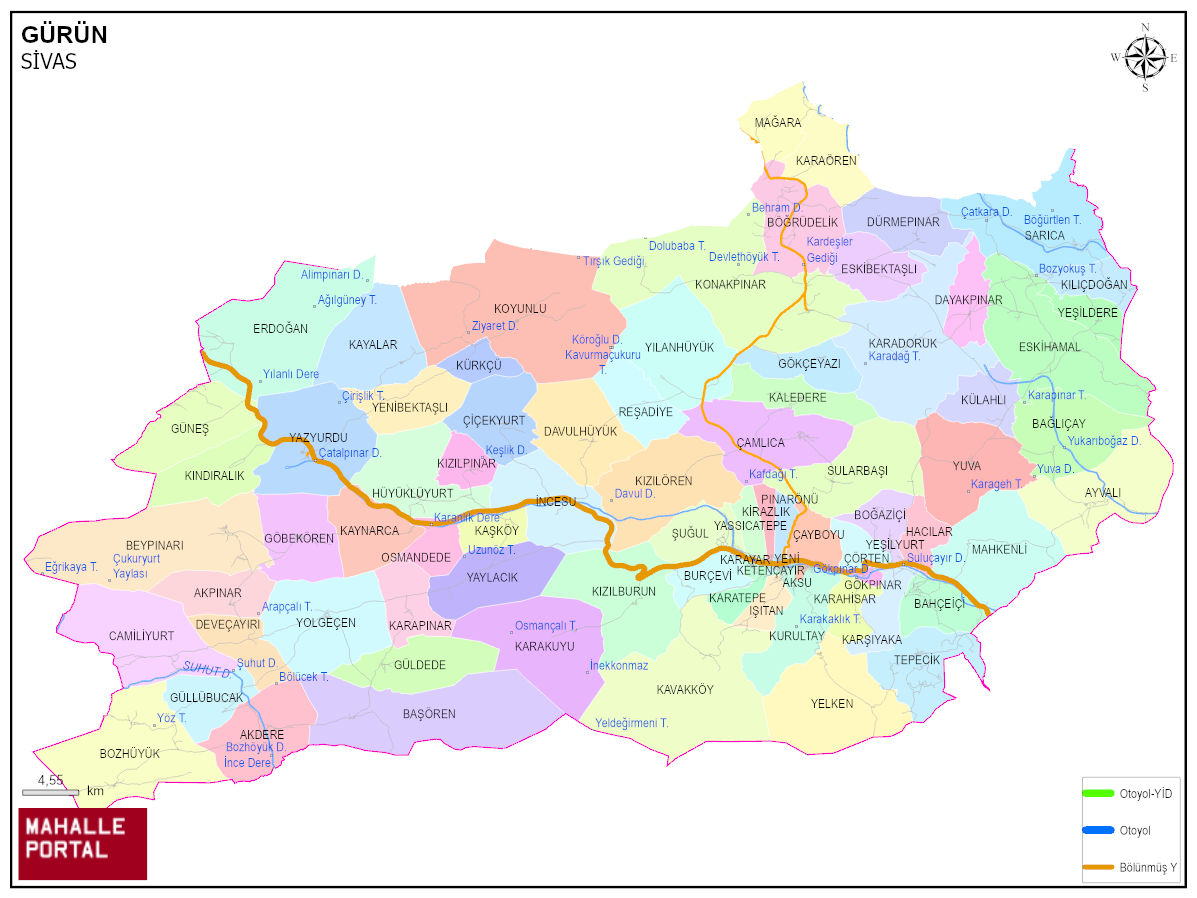 GÜRÜN Mahalle Köy Haritası | İlçe Mahalleleri ve Köy Sınırları