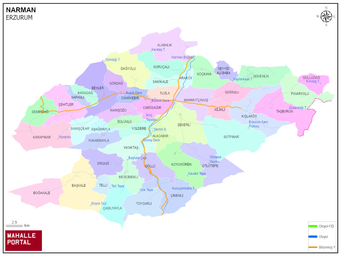 NARMAN Mahalle Köy Haritası | İlçedeki Tüm Mahalle ve Köyler
