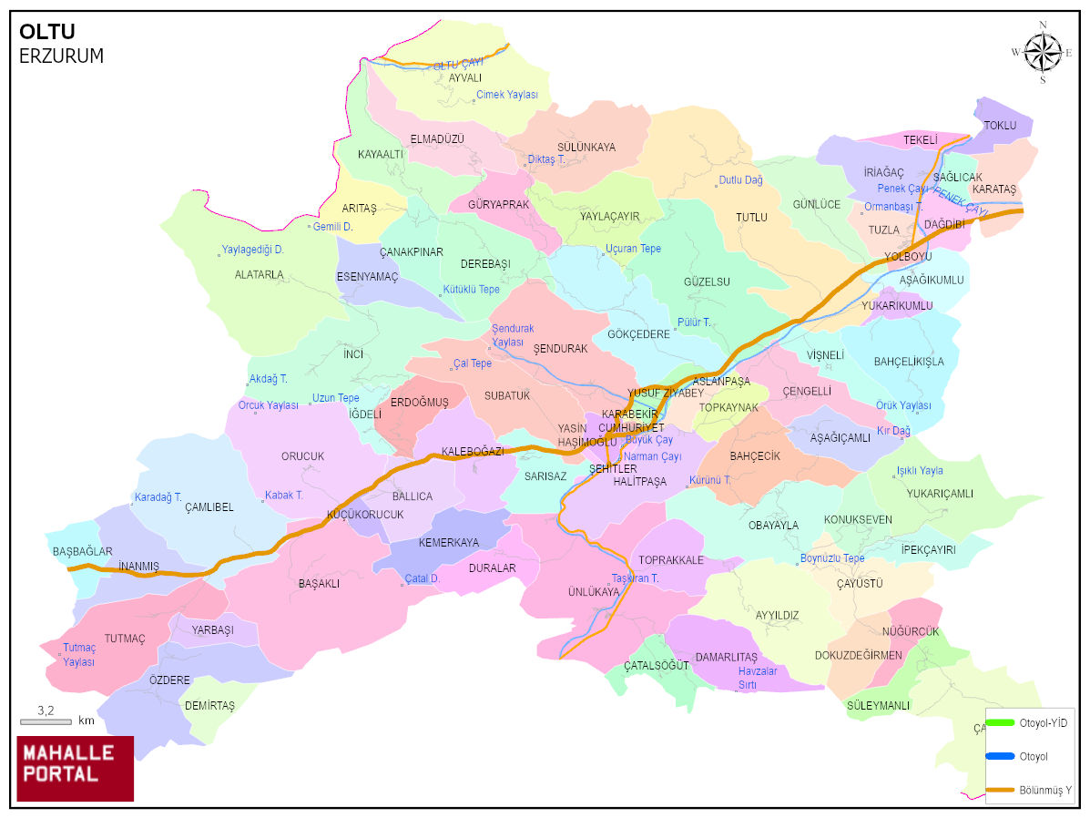 OLTU Mahalle Köy Haritası | İlçedeki Tüm Mahalle ve Köyler