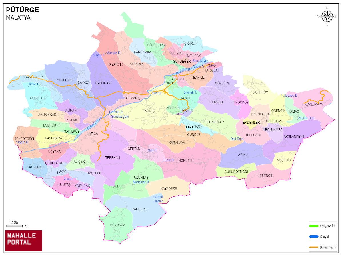 PÜTÜRGE Mahalle Köy Haritası | İlçedeki Tüm Mahalle ve Köyler