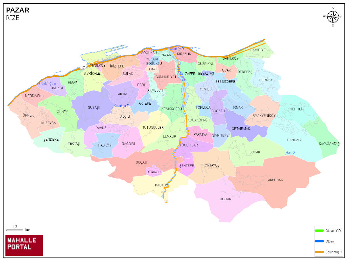 PAZAR Mahalle Köy Haritası | İlçedeki Tüm Mahalle ve Köyler