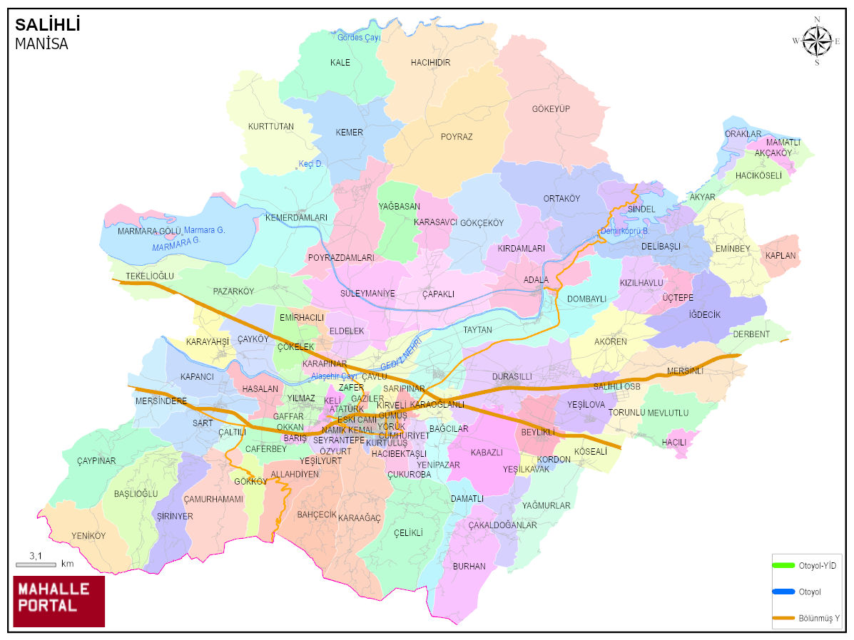 SALİHLİ Mahalle Köy Haritası | İlçedeki Tüm Mahalle ve Köyler