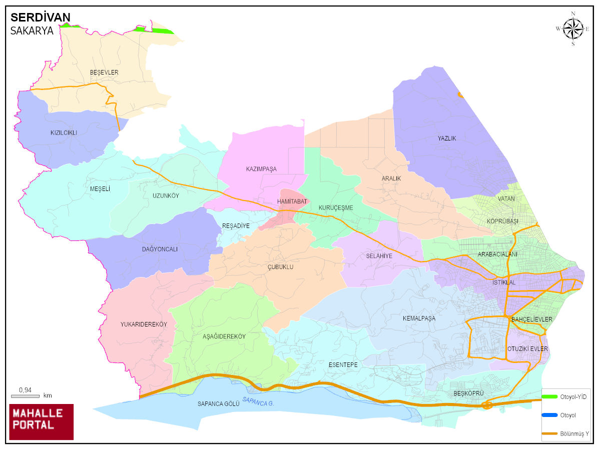 SERDİVAN Mahalle Köy Haritası | İlçedeki Tüm Mahalle ve Köyler