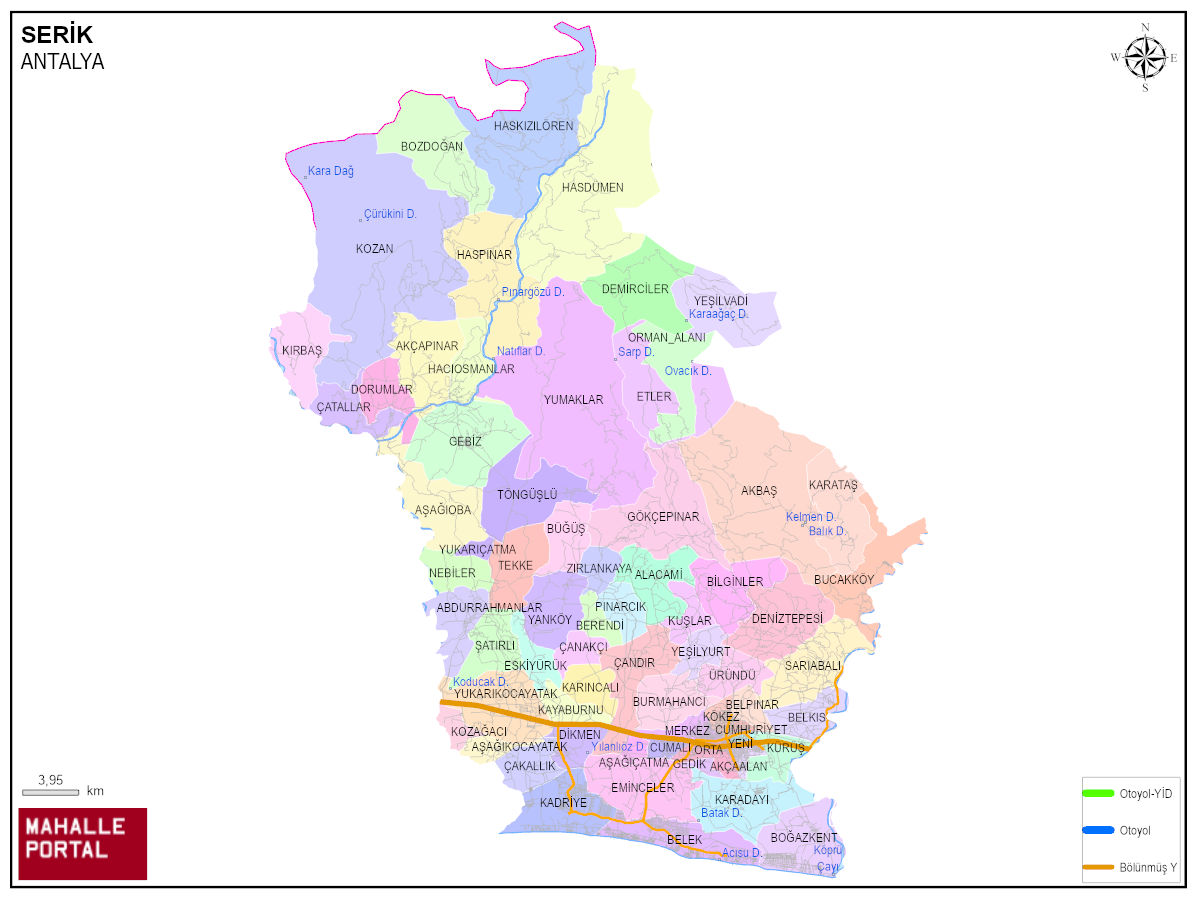 SERİK Mahalle Köy Haritası | İlçedeki Tüm Mahalle ve Köyler