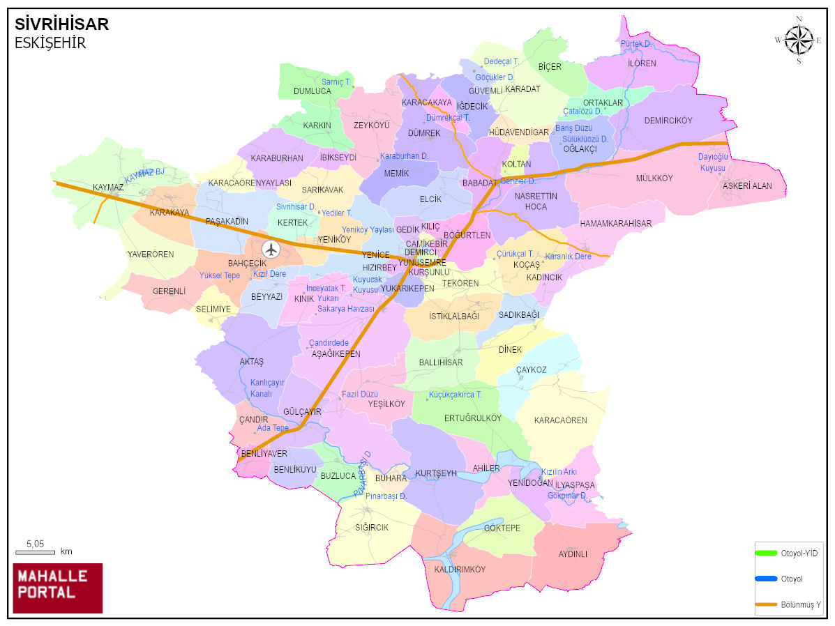 SİVRİHİSAR Mahalle Köy Haritası | İlçedeki Tüm Mahalle ve Köyler