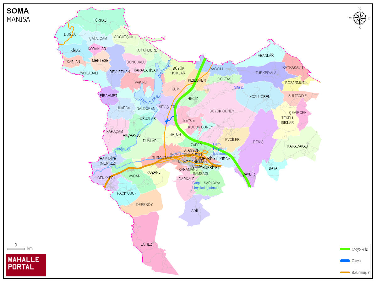SOMA Mahalle Köy Haritası | İlçedeki Tüm Mahalle ve Köyler