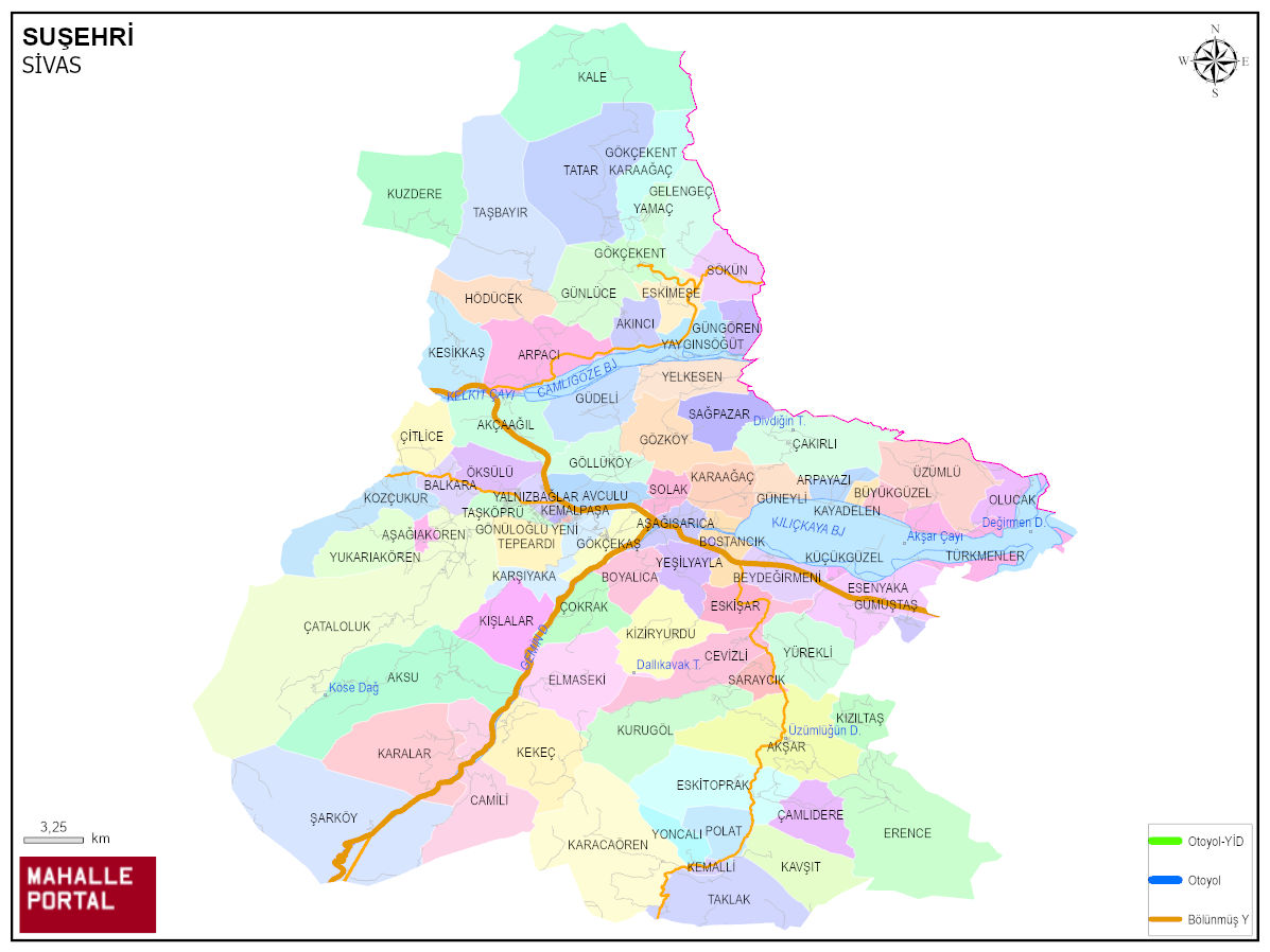 SUŞEHRİ Mahalle Köy Haritası | İlçedeki Tüm Mahalle ve Köyler