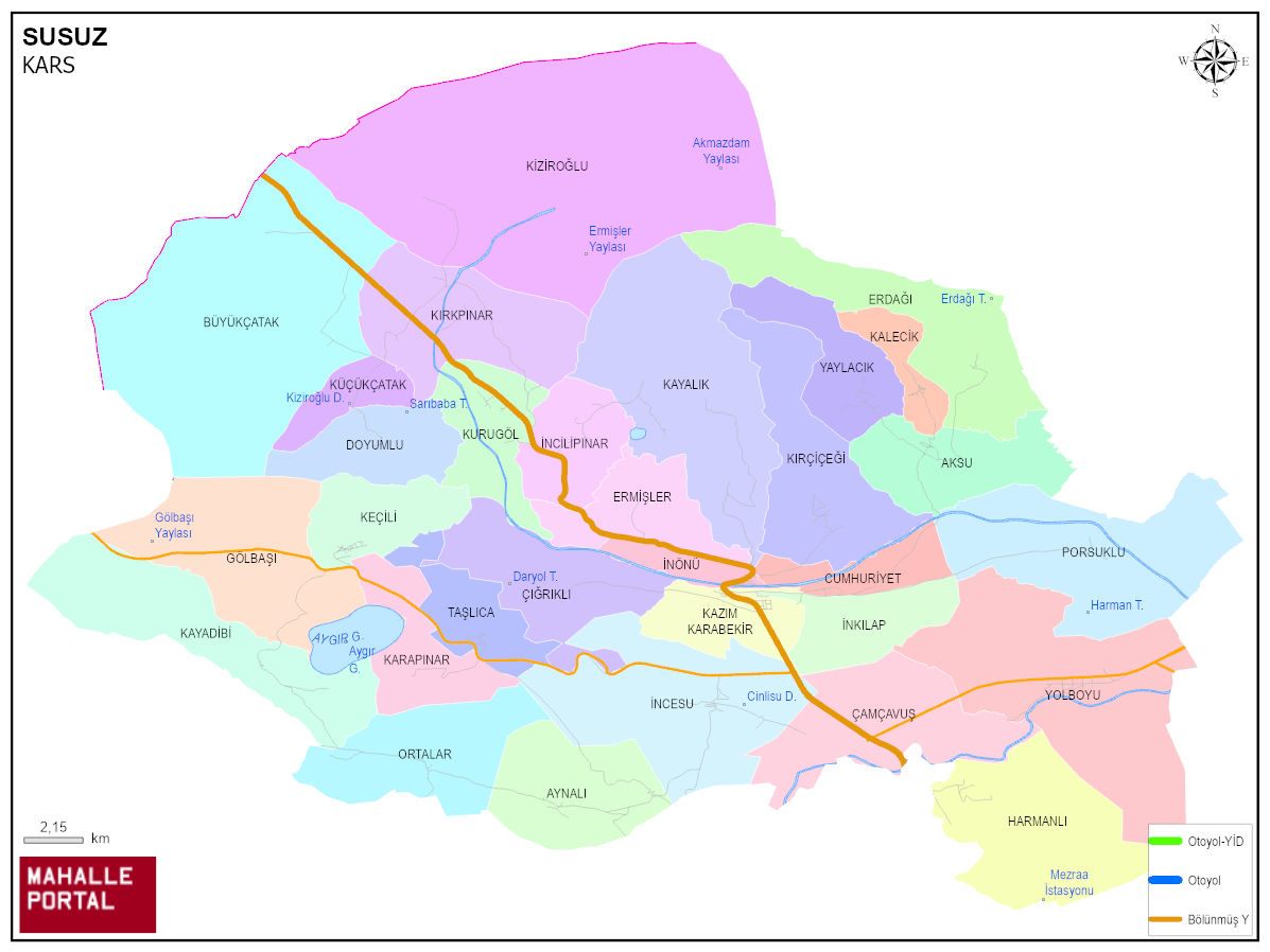 SUSUZ Mahalle Köy Haritası | İlçedeki Tüm Mahalle ve Köyler
