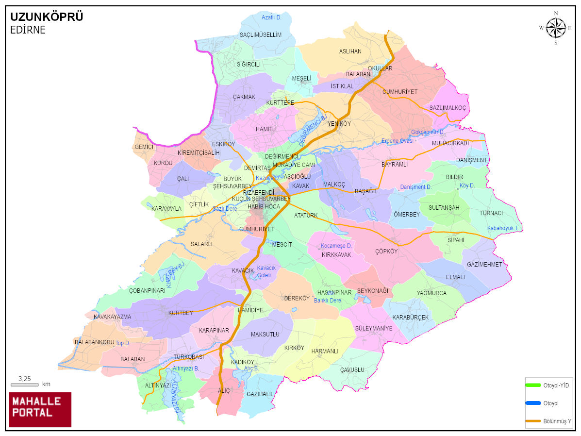 UZUNKÖPRÜ Mahalle Köy Haritası | İlçedeki Tüm Mahalle ve Köyler