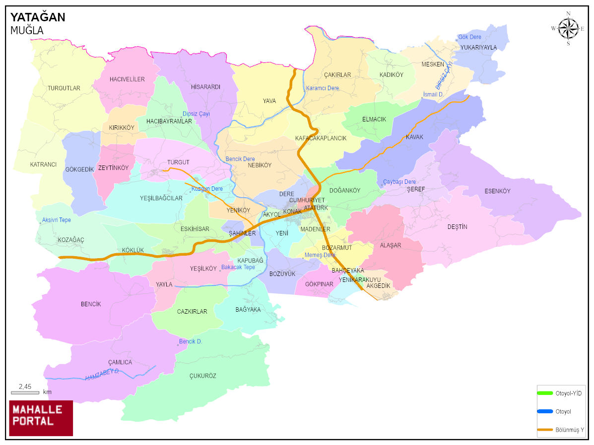 YATAĞAN Mahalle Köy Haritası | İlçedeki Tüm Mahalle ve Köyler