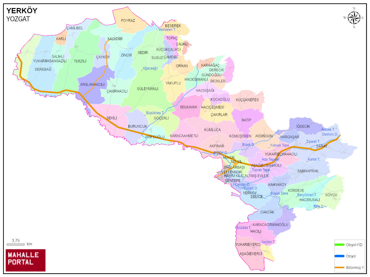 YERKÖY Mahalle Köy Haritası | İlçedeki Tüm Mahalle ve Köyler