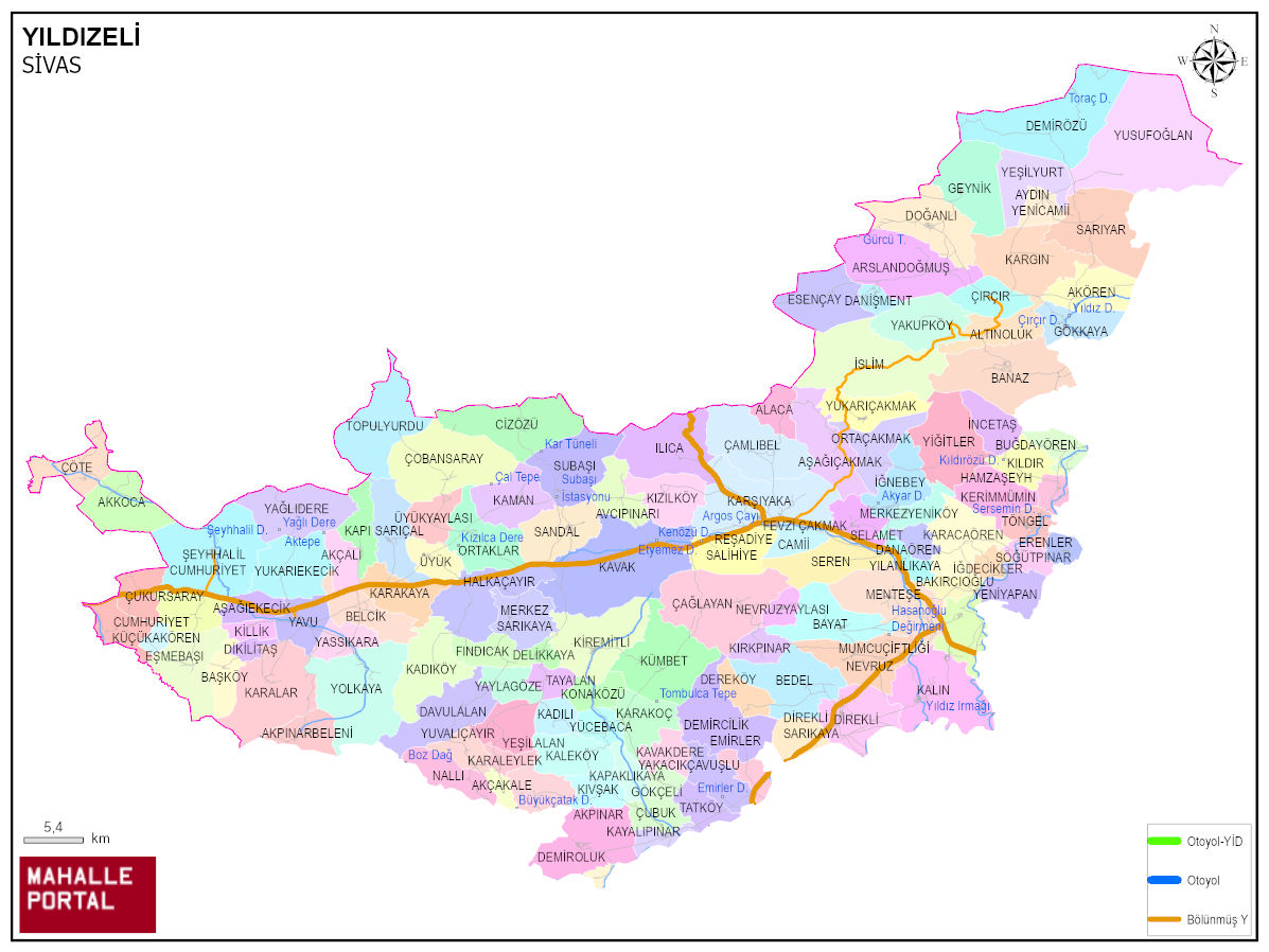 YILDIZELİ Mahalle Köy Haritası | İlçedeki Tüm Mahalle ve Köyler