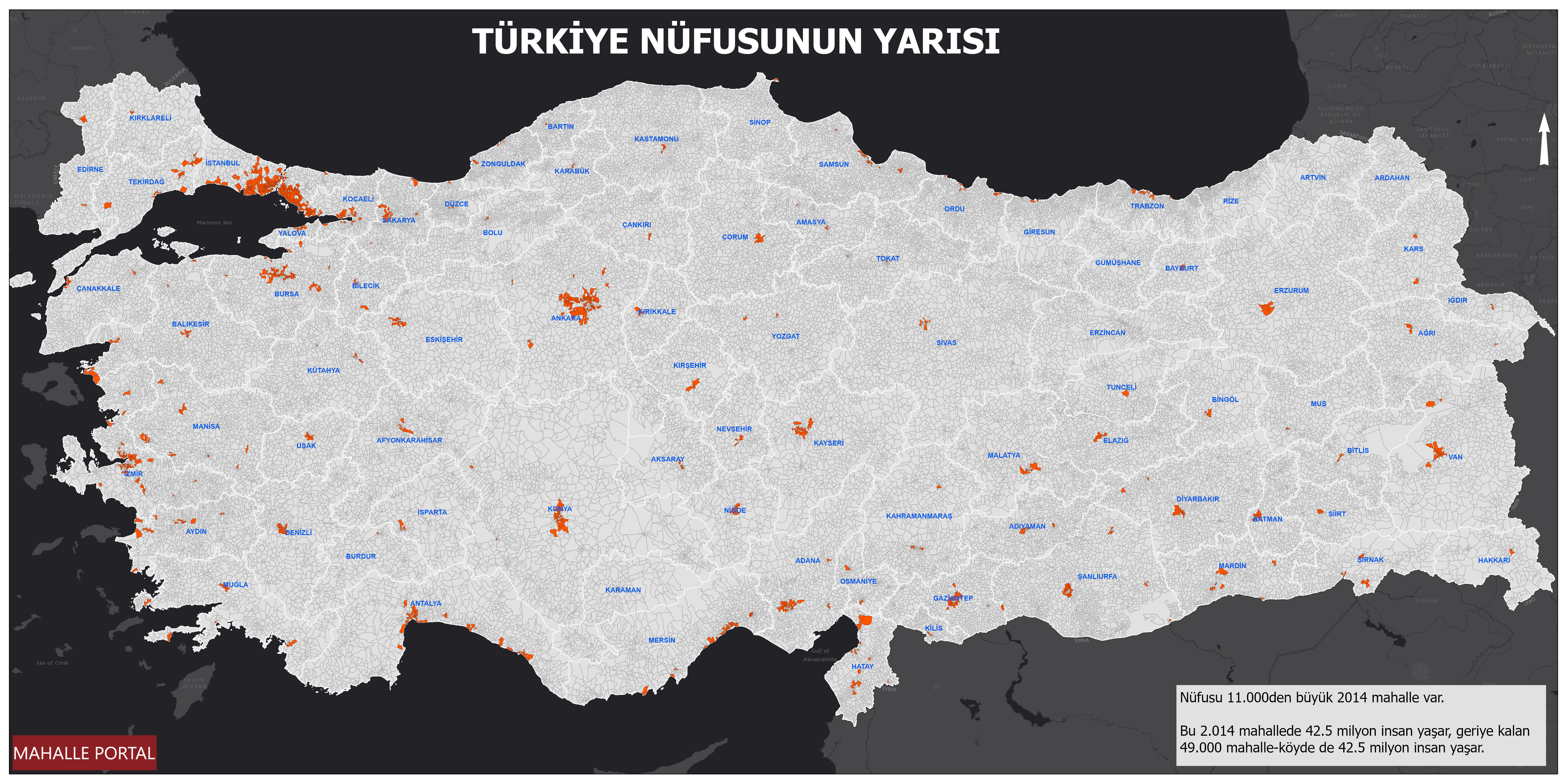 Map of Half of Turkey's Population