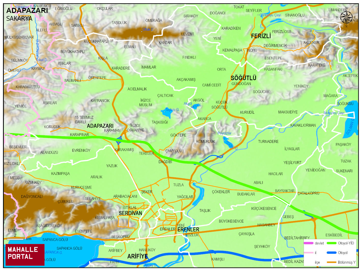 ADAPAZARI Fiziki Haritası | Dağlar, Ovalar ve Akarsu Bilgileri