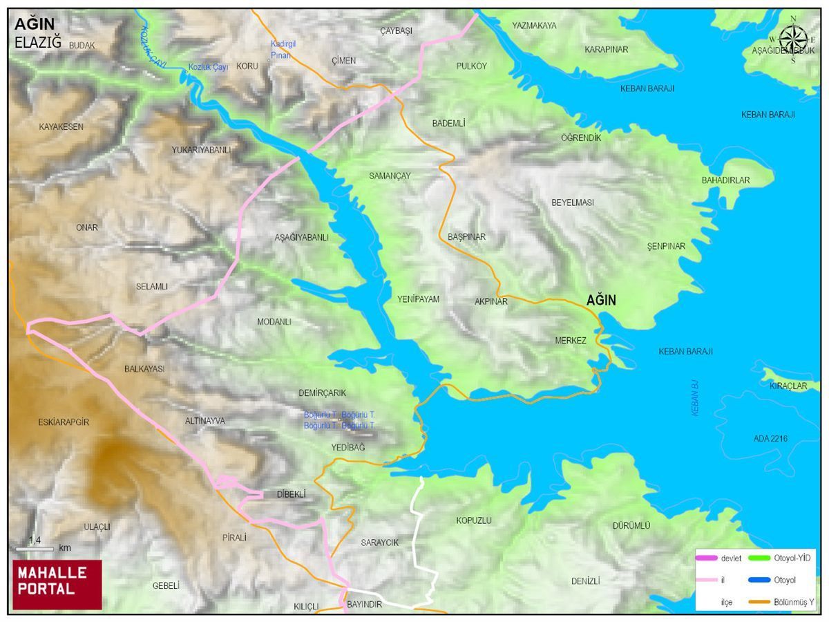 AĞIN Fiziki Haritası | Dağlar, Ovalar ve Akarsu Bilgileri