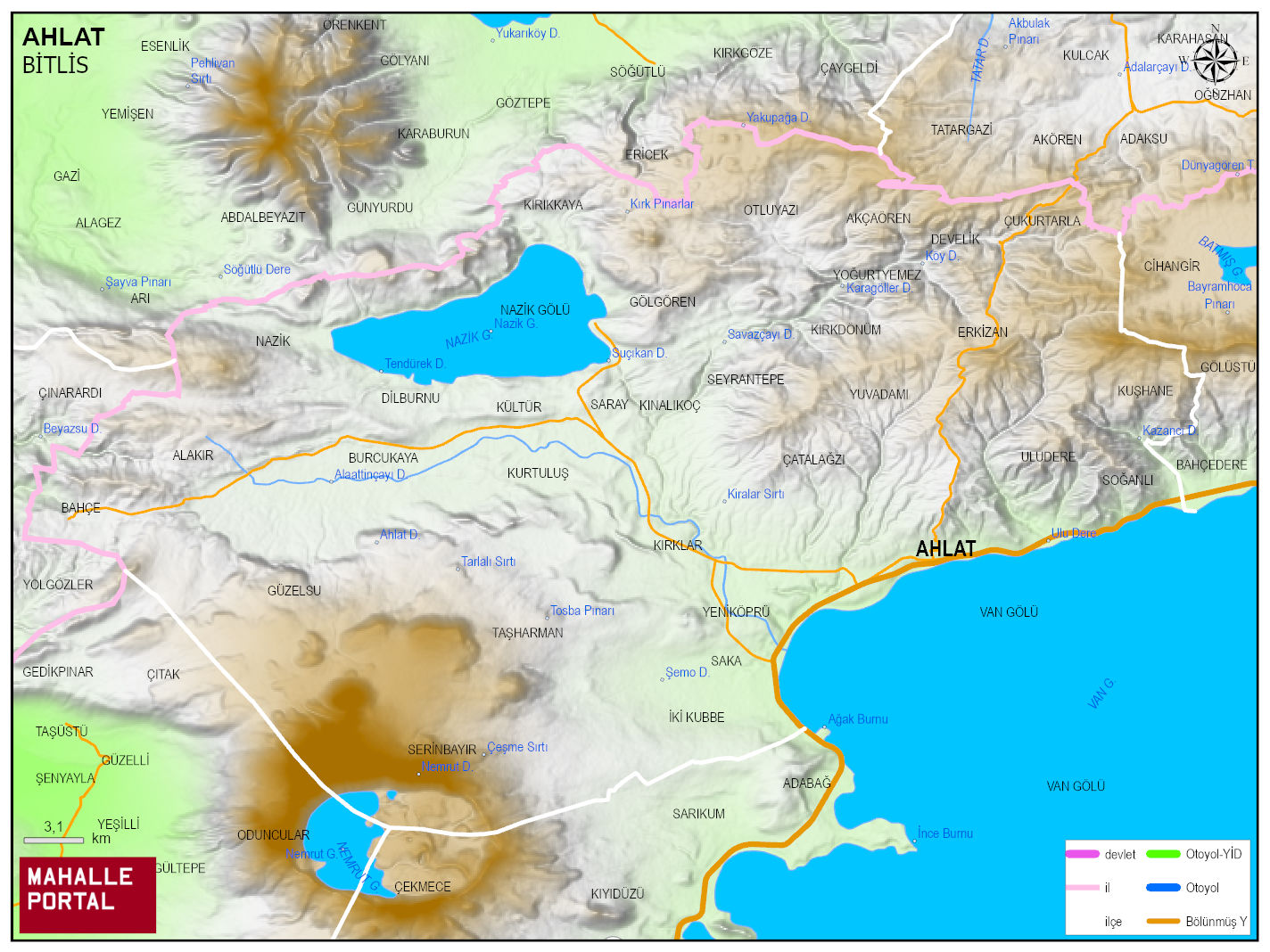 AHLAT Fiziki Haritası | Dağlar, Ovalar ve Akarsu Bilgileri