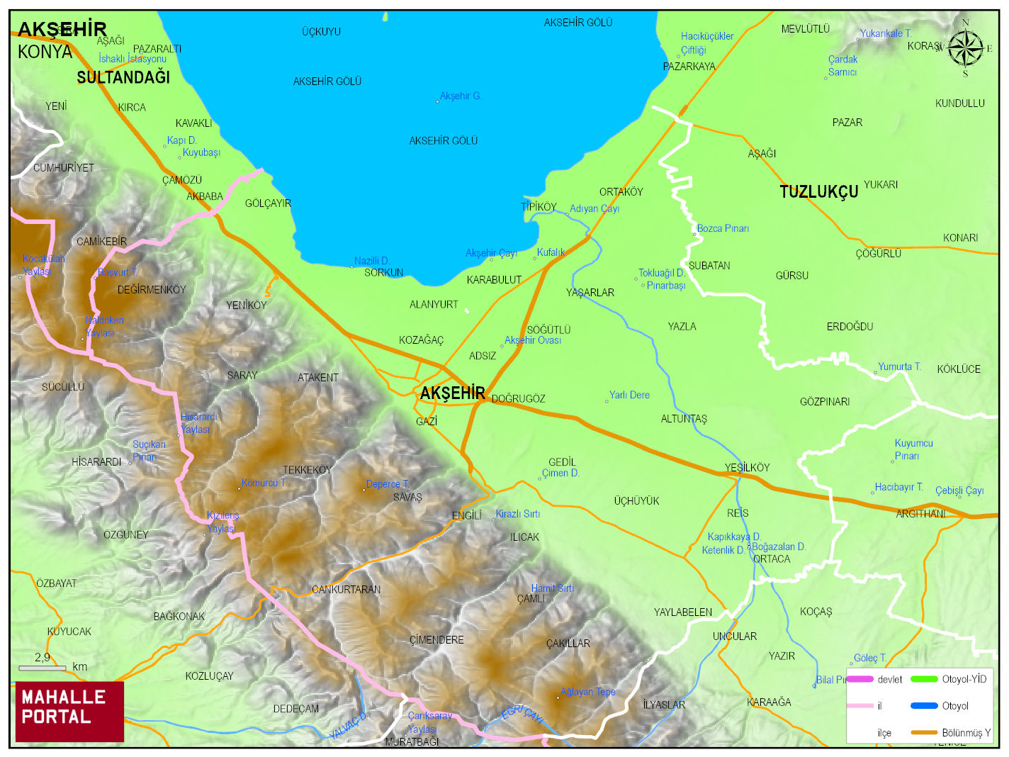 AKŞEHİR Fiziki Haritası | Dağlar, Ovalar ve Akarsu Bilgileri
