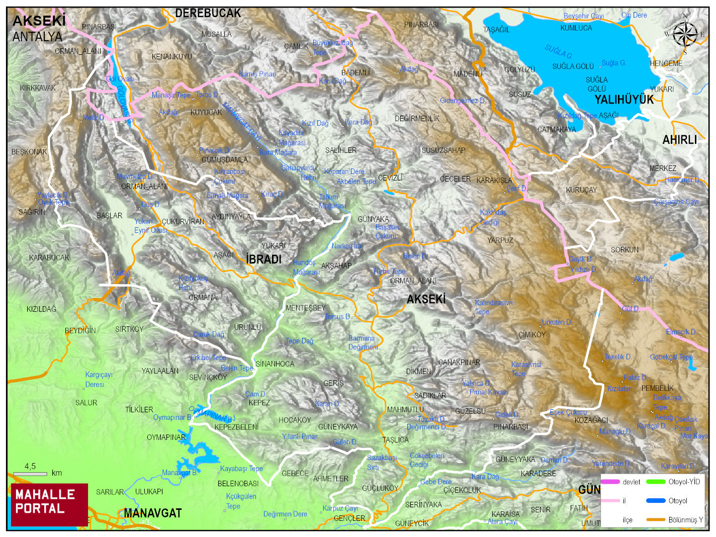 AKSEKİ Fiziki Haritası | Dağlar, Ovalar ve Akarsu Bilgileri