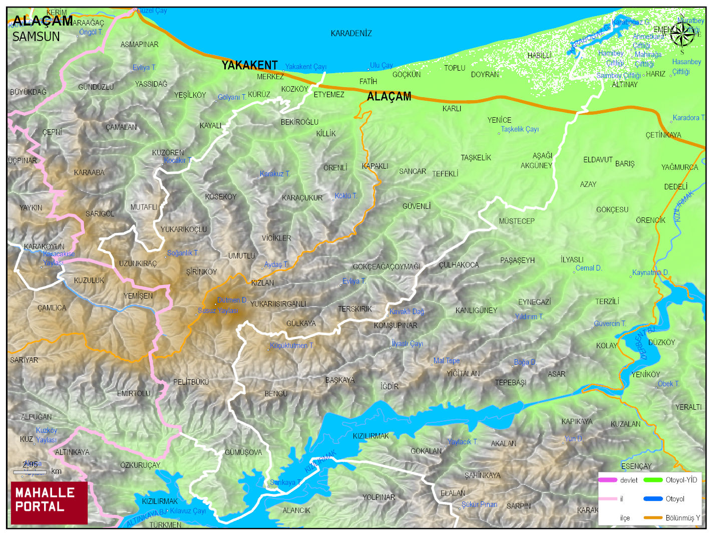 ALAÇAM Fiziki Haritası | Dağlar, Ovalar ve Akarsu Bilgileri