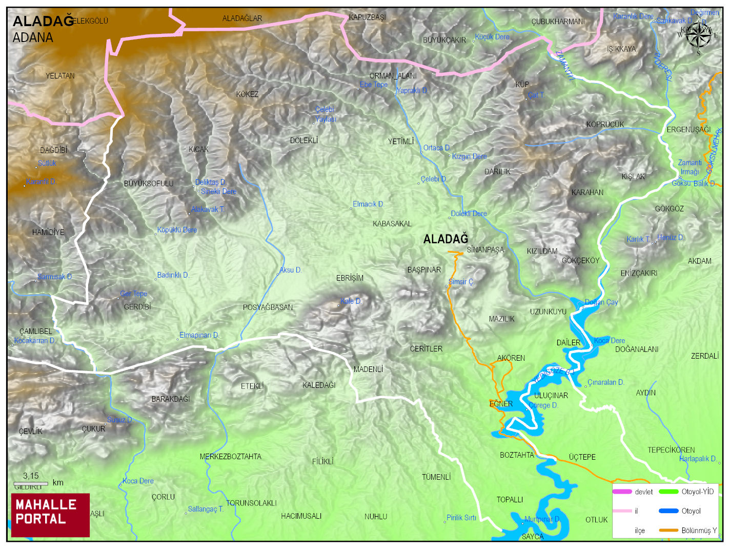 ALADAĞ Fiziki Haritası | Dağlar, Ovalar ve Akarsu Bilgileri