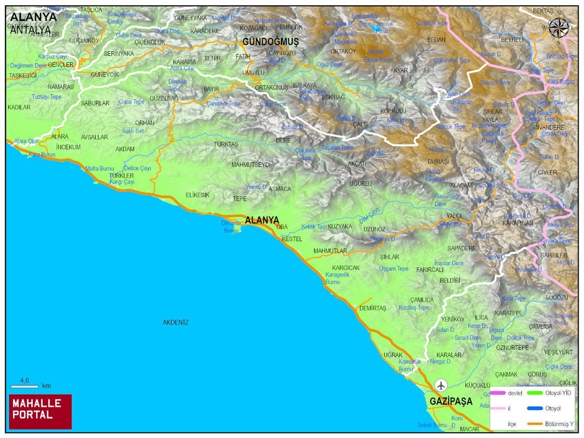 ALANYA Fiziki Haritası | Dağlar, Ovalar ve Akarsu Bilgileri