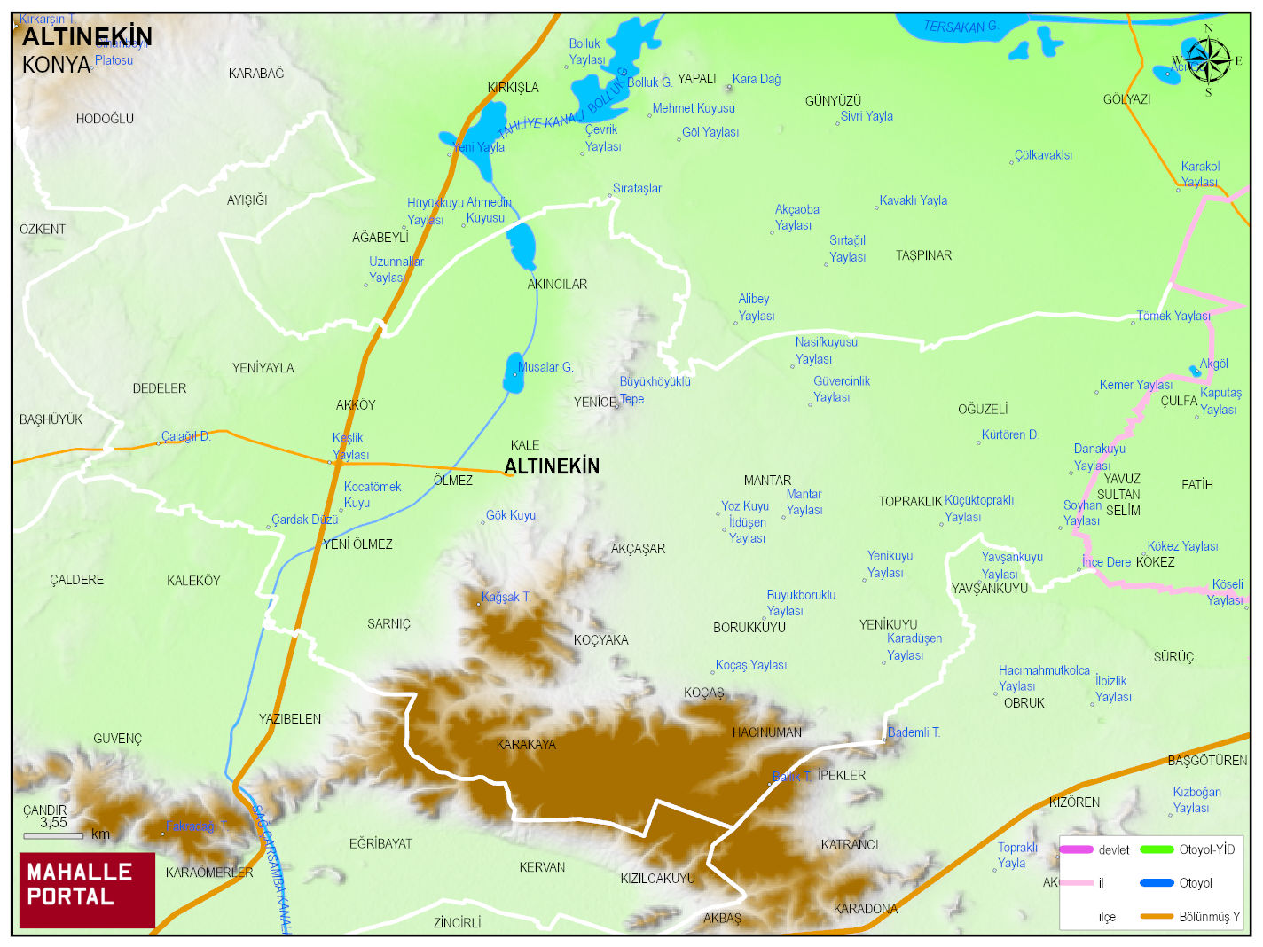 ALTINEKİN Fiziki Haritası | Dağlar, Ovalar ve Akarsu Bilgileri