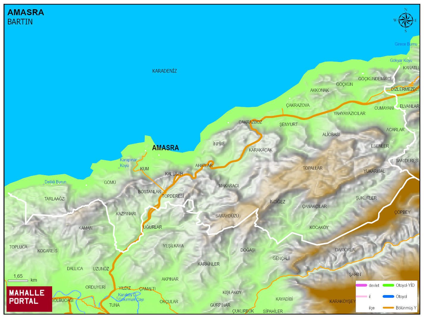AMASRA Fiziki Haritası | Dağlar, Ovalar ve Akarsu Bilgileri