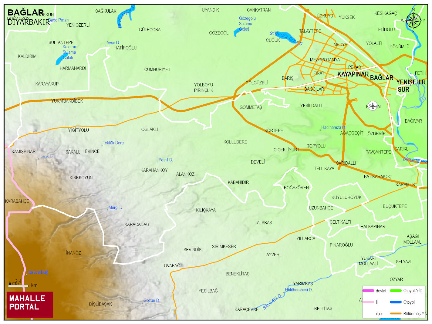 BAĞLAR Fiziki Haritası | Dağlar, Ovalar ve Akarsu Bilgileri