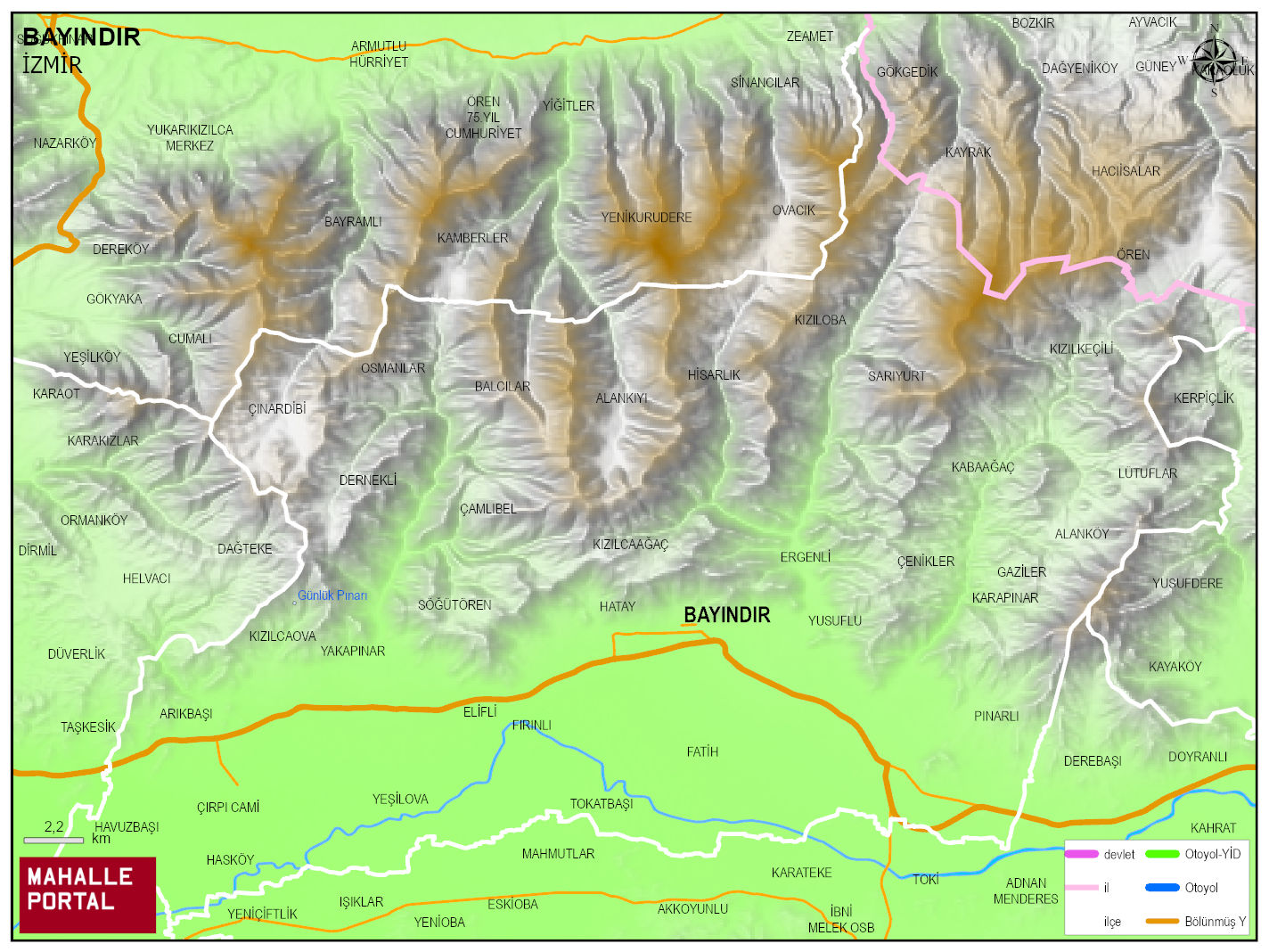 BAYINDIR Fiziki Haritası | Dağlar, Ovalar ve Akarsu Bilgileri