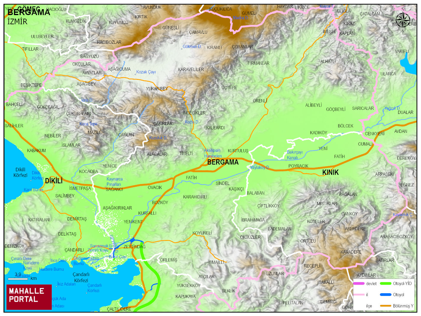 BERGAMA Fiziki Haritası | Dağlar, Ovalar ve Akarsu Bilgileri