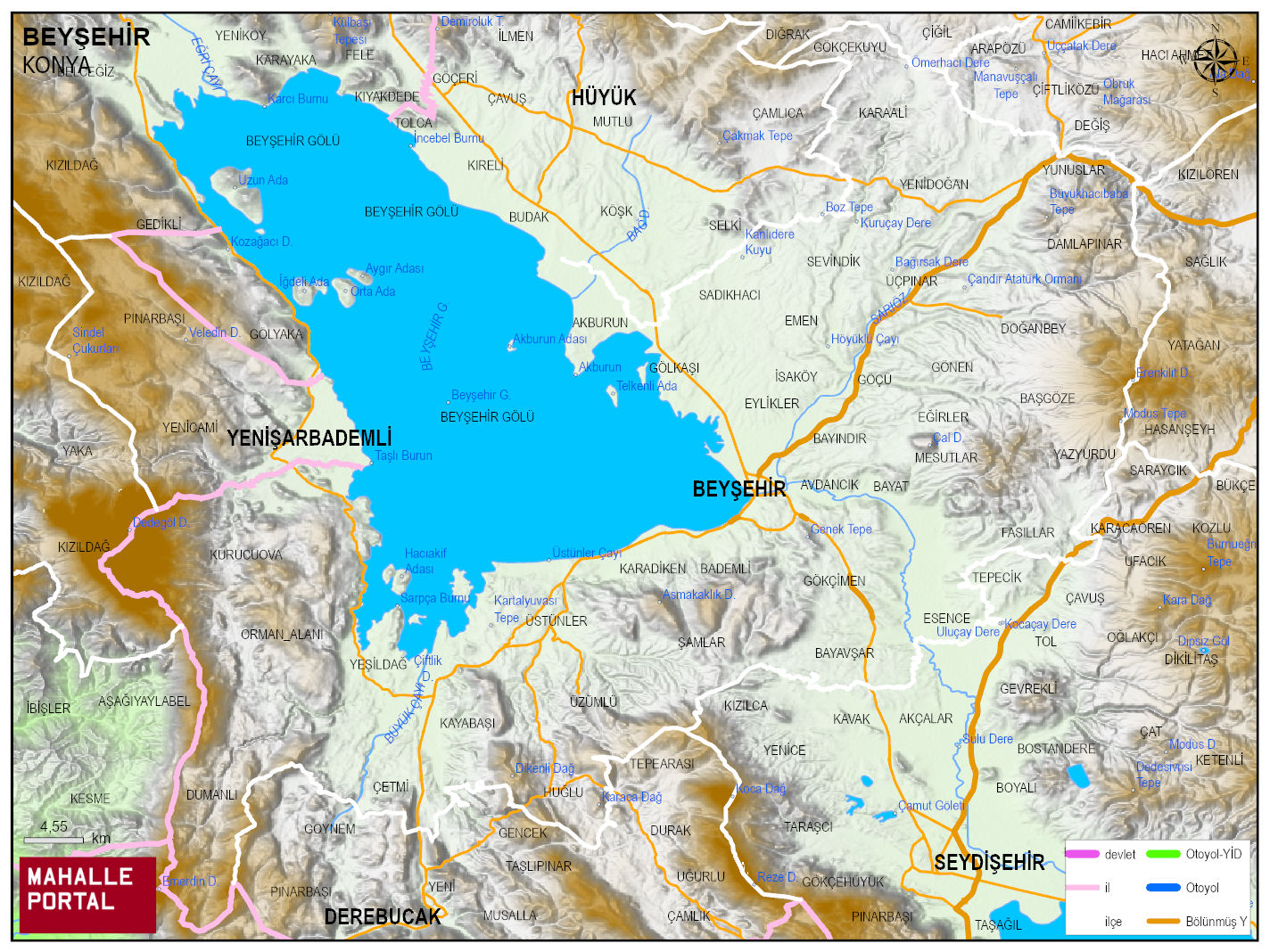 BEYŞEHİR Fiziki Haritası | Dağlar, Ovalar ve Akarsu Bilgileri