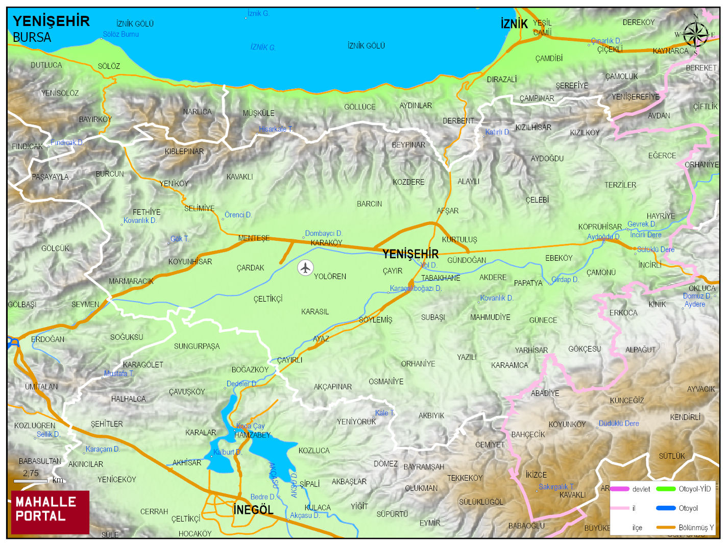 YENİŞEHİR Fiziki Haritası | Coğrafi Yapı ve Detaylı İlçe Haritası